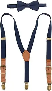 [DuBom] K Suspenders and Bow Tie Set Elastic Y-back Tuxedo Suspender Braces with Clips