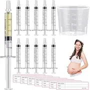 TrelaCo 100 Set Colostrum Collector Kit Include 100 Sterile Sealed Breast Milk Collector No Needle Colostrum Syringes 100 Stickers 1 Measuring Cup Colostrum Collection for Breastmilk Essential (3 ml)