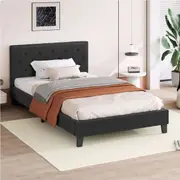 ALFORDSON Bed Frame Wooden Base Platform Fabric Charcoal - Single Size