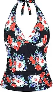 [Mycoco] Women's Tankini Halter Tops V Neck Swimwear Front Shirred Swim Top