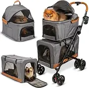 Double Pet Stroller with Detachable Carriers - Ideal for 2 Dogs or Cats - Compact & Convenient Design - Easy Assembly Double Dog Stroller - Graphite Gray