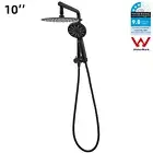 Black Round 10'' Shower Head Hand Held Sprayer 2in1 Wall Arm Diverter Rail Set