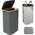 Laundry Basket with Lid 110L, Washing Basket with Bamboo Handle and Lid,Foldable