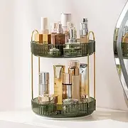 GLAMFORT Rotating Makeup Organiser, Acrylic 2 Tier Perfume Beauty Skincare Organiser, 360 Spinning Cosmetic Storage for Vanity Desk, Bedroom, Bathroom, Countertop, Green