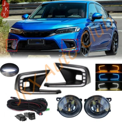 Fit For Honda Civic 2022-2024 LED DRL Day Running Light Fog Lamps W/Wiring Kit u (for: Honda Civic)