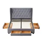 Design Square Modern Fabric Bed Frame W/ 4-Drawers Storage Double Size - Dark Gr
