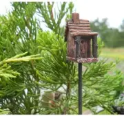 * Mini Birdhouse * 1.5" tall + 7" stick/post - Miniature Fairy Garden