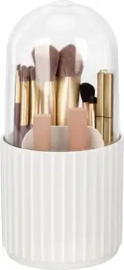 JessLab Makeup Brush Holder Organizer with Lid, 360 Degree Rotatable White