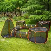 DiDiBirDi 7 in 1 Outdoor Cat Enclosure, Foldable Mesh Playpen Tunnel for Pet Run, Foldable Outside Enclosed Tent Cage for Small Dogs, Rabbit and Other Animals