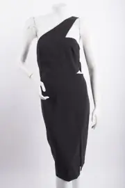 Aidan Mattox Womans Crepe Midi Dress One Shoulder Size US 14 Black cut out NWT