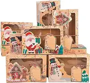 [KAHEIGN] 12Pcs Christmas Cookie Boxes, 22 x 15 x 7CM Gift Boxes Cupcake Boxes with Clear Window, Bakery Treat Boxes Chocolate Candy Box for Holiday Thanksgiving Xmas Birthday Party Supplies with Tags