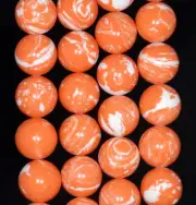 14MM ORANGE WHITE MATRIX TURQUOISE GEMSTONE ROUND LOOSE BEADS 7.5"