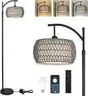 Boho Floor Lamp for Bedroom & Living Room - LED Smart Bulb with Remote, Black