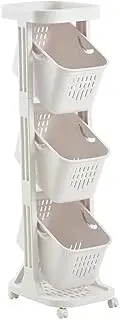 [KLZUOPT] Tier Multipurpose Plastic Rolling Laundry Basket, Rolling Laundry Sorter Hamper, Breathable Dirty Clothes Shelves Storage Organizer for Bathroom Kitchen Laundry Room (Color : White)
