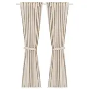 LENDA curtains with tie-backs, 1 pair, off-white/with heading tape, 140x250 cm