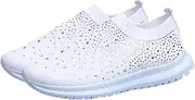 [BESTYASH] Rhinestone Mesh Slip On Walking Shoes Fashion Breathable Sparkle Glitter Sneaker White