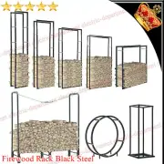 Large Black Indoor/Outdoor Firewood Log Storage Rack Stand Tools Holder Store