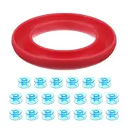 Silicone Bobbin Ring Holder and 20 Plastic Bobbins Set, Red/Light Blue