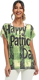 [RPLIFE] St. Patrick's Day Summer Blouse Flowy Off Shoulder Top Bat Sleeve Blouses for Women S-XXL
