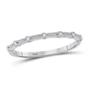 14k White Gold Round Diamond Milgrain Stackable Band Ring 1/20 Ctw