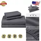 100% Cotton Full Flannel Sheet Set: Extra Deep Pockets, Heather Charcoal Plaid