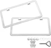 SunplusTrade 2 Stainless Steel Polish Mirror License Plate Frame + Chrome Screw Caps (Silver)