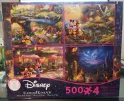Thomas Kinkade Disney 4 in 1 Jigsaw Puzzle 500 piece Mickey Beauty Beast NEW!