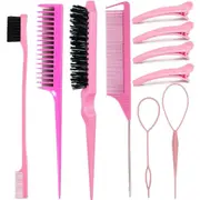 10-Piece Hair Styling Set,Teasing Brush, Triple Comb, Rat Tail, Edge Brush, Braid Tool, for Women, Girls, Kids, and Stylists