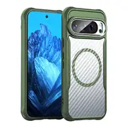 ZUSLAB for Google Pixel 9 Pro Case MagSafe Magnetic Carbon Fiber Flexible TPU Frame and Anti-Scratch Cover (2024) - Green