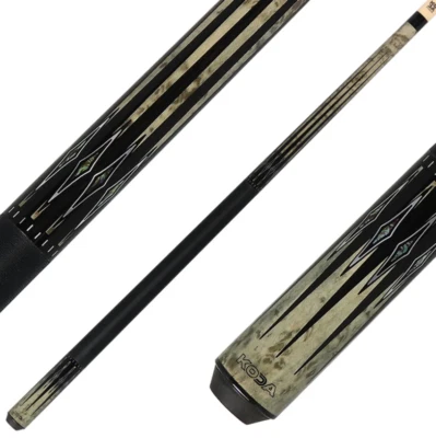 Koda Gray-Stained Maple with Black and Abalone Points Graphic Pool Cue - KD54