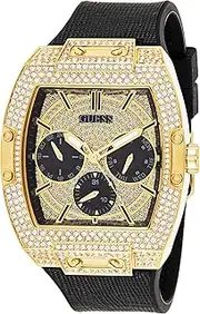 [GUESS] Men's Trend Casual Tonneau Diamond 43mm Watch, Black/Gold Tone/Gold, Modern