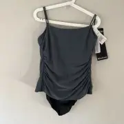 Miraclesuit Women’s Size 12 Slate Gray Black Tankini one Piece Swimsuit