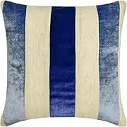 The HomeCentric Decorative Blue 40x40 cm (16"x16") Toss Cushion Covers, Velvet & Linen Patchwork Toss Cushion Covers, Striped Pattern Modern Style - Velvet Band Blue
