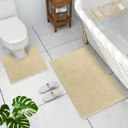 LINENOVA 2 Pieces 1200GSM Bath Mat Toilet Root Mat Set 100% Chenille(LINEN)