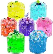 7 Pack Jelly Cube Crunchy Slime， Clear Slime Kit Super Soft and Non-Sticky, Birthday Gift Slime Party Favors for Girls and Boys