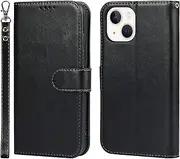 Case for iPhone 14 Plus Leather Wallet Case with Card Holder Slot SunYoo Drop Protection Shockproof Cover Kickstand Magnetic Handbag with Wrist Strap Women Men Flip Folio for iPhone 14Plus Black