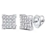 10kt White Gold Mens Round Diamond Square Cluster Earrings 1/10 Cttw