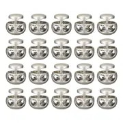 20pcs Metal Cord Locks for Drawstrings Double Hole Toggle Stoppers Pearl Nickel
