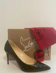 Christian Louboutin Kate 85 Pointy Toe Pump Shoe 38.5/ 8 Forest Night Ali Croc