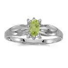 10k White Gold Oval Peridot And Diamond Ring