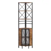 IHOMDEC 6-Tier Pentagon Standing Storage Corner Shelf with Cabinet Rustic Dark Brown