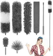 7 Pcs Feather Duster Set with 4 Brush Head 2.5 Meters' Extra Long Extension P...