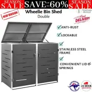 Double Wheelie Bin Shed Stainless Steel Garden Outdoor Waste Box Garbage Storage