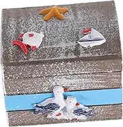 Tofficu Coastal Wooden Treasure Chest Ocean Style Decorative Storage Box for Home Decor