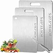 3 PCS Stainless Steel Cutting Board Set, Large Size With Steel Wire Cleaning Cloth for Kitchen, Food Grade Non-Stick Chopping Boards