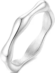 [Jude Jewelers] Stainless Steel High Polishd Irregular Shape Bone Bambbo Style Stackable Weddiing Band Ring