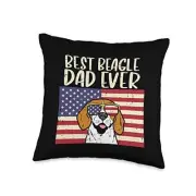 Best Beagle Dad Ever Flag Patriotic Dog Lover Owner Men Gift Throw Pillow 16x16