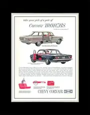 1961 Chevy Corvair Take Your Pick of Pair of Corvair Monzas - Matted to 11x14