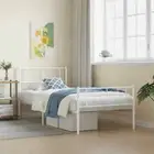Metal Bed Frame with Headboard and Footboard Storage White Bedroom Furniture