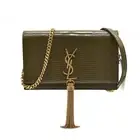 NEW $3100 SAINT LAURENT Calfskin Croc Embossed Monogram Kate Tassel Chain Wallet